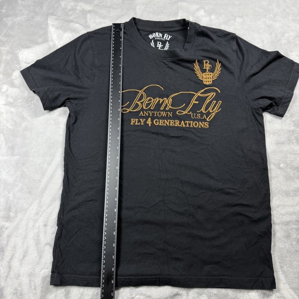 Born Fly Medium T-Shirt Mens Black Gold Embroidered Anytown USA Streetwear Tee - Picture 5 of 7
